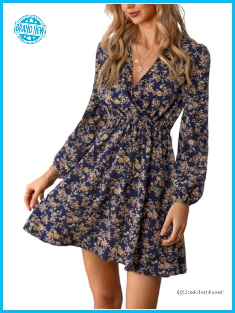 Floral Ruffle Mini Dress Surplice V Neck Peasant Sleeve